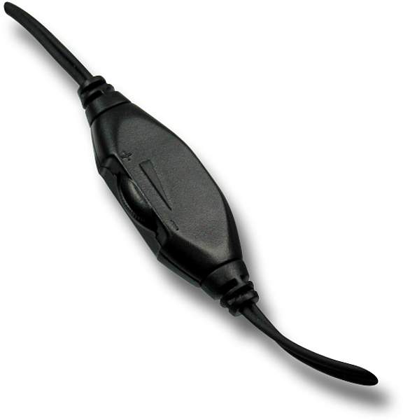 Nahaufnahme eines schwarzen Kabel-Dimmers mit Drehregler zur stufenlosen Helligkeitsregelung von Lampen