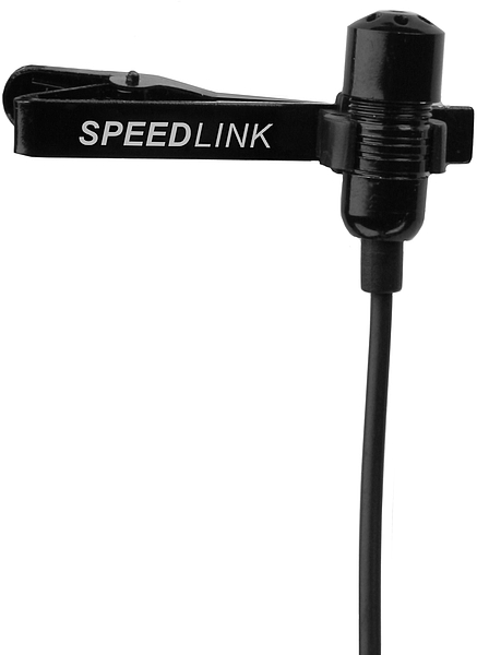 Schwarzes SPEEDLINK Ansteckmikrofon mit Clip, ideal zur Befestigung an Kleidung für Sprachaufnahmen am PC oder unterwegs