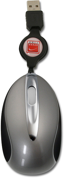USB-Maus in Silber mit ergonomischem Design und ausziehbarem Kabel, geeignet für Laptops und Computer