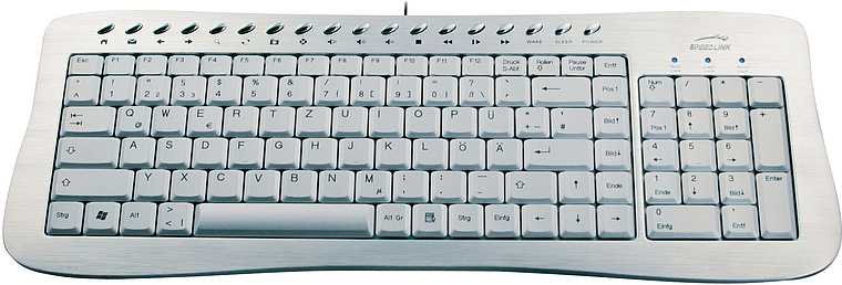 Silberne SPEEDLINK PC-Tastatur mit deutschem QWERTZ-Layout, Nummernblock und Medientasten
