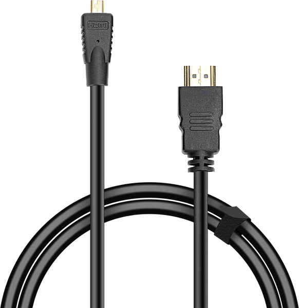 Schwarzes HDMI-Kabel mit einem Standard-HDMI-Stecker und einem Mini-HDMI-Stecker
