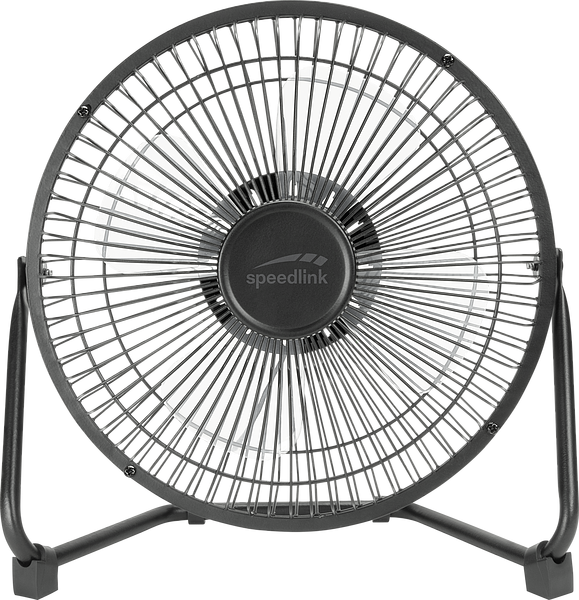 Schwarzer USB-Tischventilator von Speedlink mit Metallgehäuse, ideal zur Schreibtischkühlung