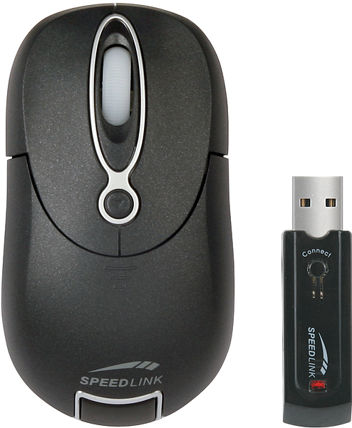 Schwarze SPEEDLINK Wireless Maus mit passendem USB-Empfänger, ideal für Computer und Notebooks
