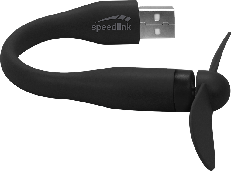 Flexibler, schwarzer Speedlink USB-Ventilator mit Propeller für den Anschluss an PCs und Laptops