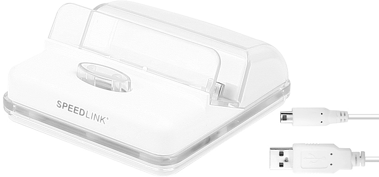 Weiße SPEEDLINK Tisch-Ladestation mit USB-Kabel, kompatibel mit unterschiedlichen Controllern