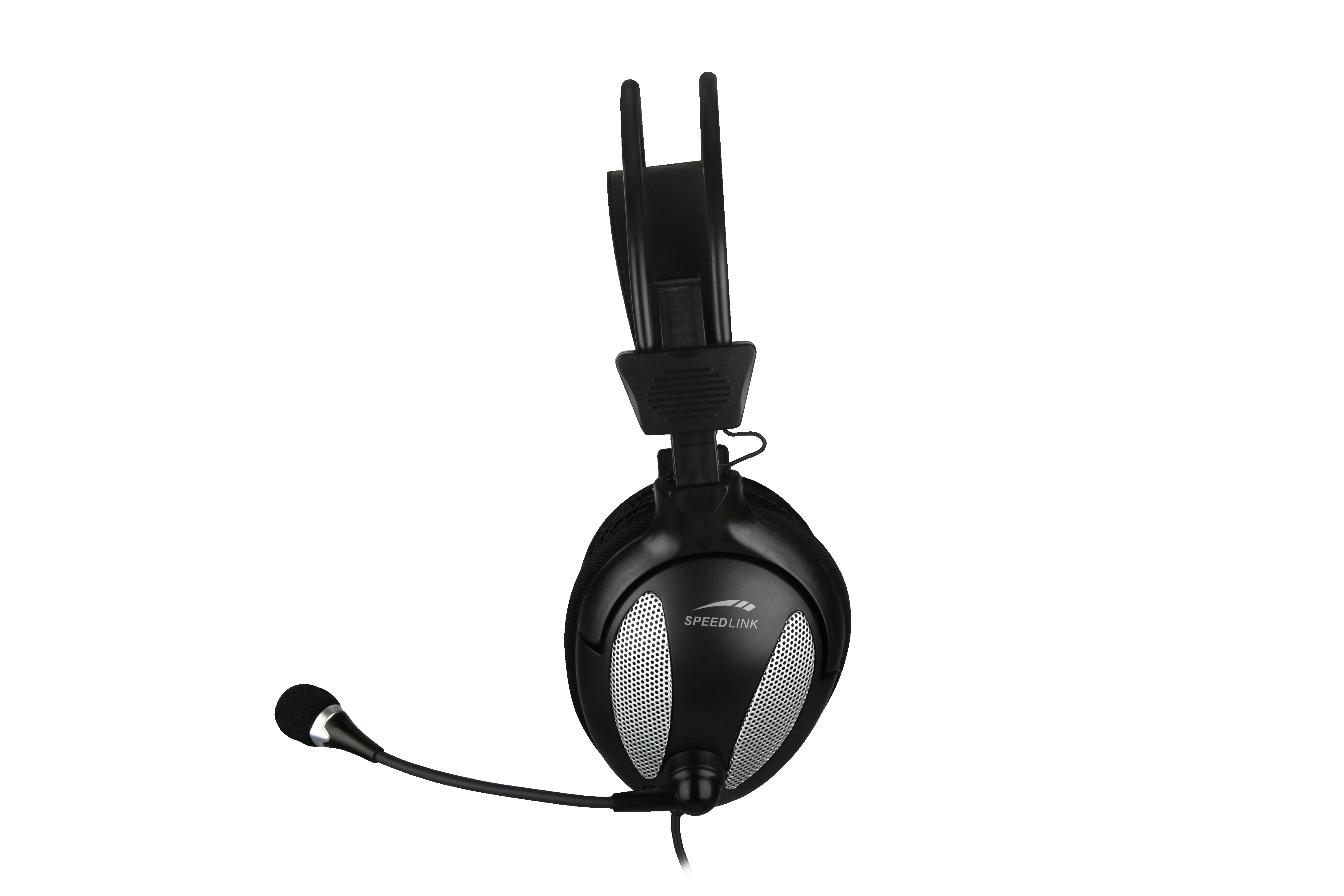 Schwarzes SPEEDLINK Headset mit Mikrofon für Gaming und Kommunikation, seitliche Ansicht