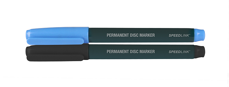 Zwei SPEEDLINK Permanent Disc Marker in den Farben Blau und Schwarz für CDs, DVDs und andere Medien