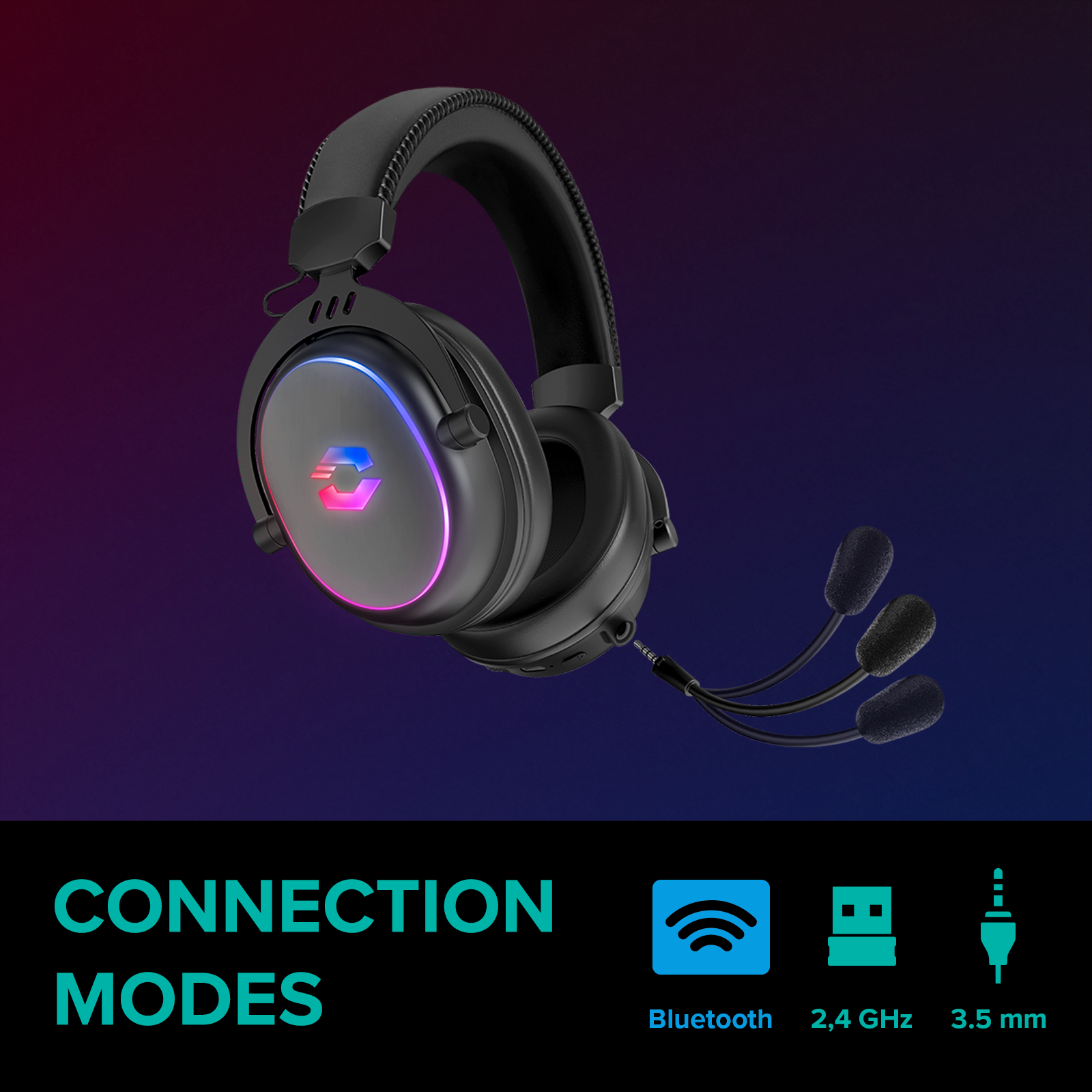 CONUX Wireless RGB Stereo Gaming Headset - for PC/ PS5/PS4/Xbox Series X/S/Switch2/Switch/OLED/Lite, black