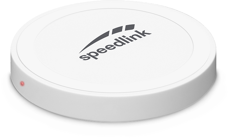 Weißes, rundes Speedlink Wireless Ladegerät mit LED-Anzeige für kabelloses Laden von Smartphones