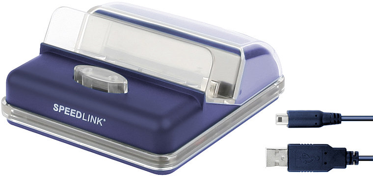 SPEEDLINK Kartenlesegerät in Blau mit transparentem Deckel und USB-Kabel, geeignet zum Auslesen von Speicherkarten