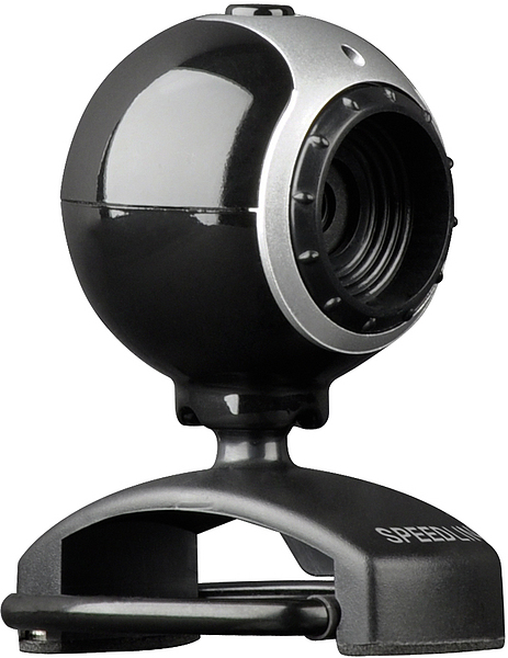 Produktbild einer schwarzen USB-Webcam mit Standfuß für Computer, geeignet für Videokonferenzen und Online-Meetings