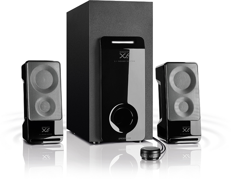 2.1 Lautsprechersystem von Speedlink GRAVITY XF bestehend aus Subwoofer und zwei Satellitenlautsprechern in Schwarz