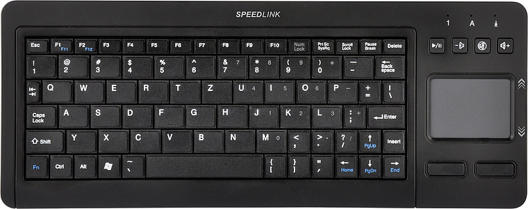 Schwarze SPEEDLINK Tastatur mit integriertem Touchpad und Multimedia-Tasten, ideal für PC und Smart TV
