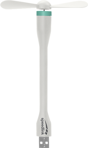 Flexibler weißer USB-Ventilator von SPEEDLINK, geeignet für den Anschluss an Notebook oder PC