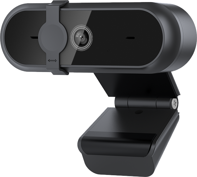 Schwarze Full-HD-Webcam mit Sichtschutzabdeckung und flexiblem Halterungssystem