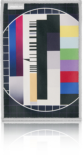 Mikrofaser Reinigungstuch von Speedlink mit klassischem Fernseher-Testbild als Motiv, geeignet zur Bildschirmreinigung