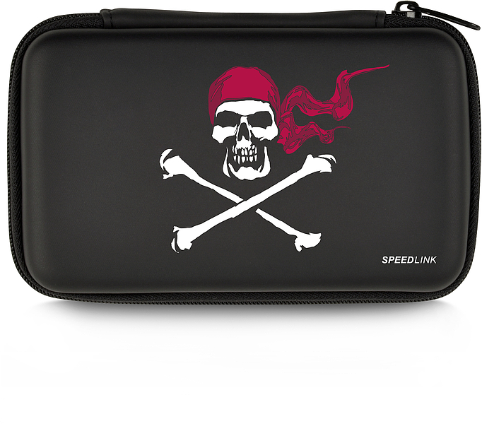 Schwarze SPEEDLINK Schutzhülle mit Piratenschädel, gekreuzten Knochen und rotem Kopftuch