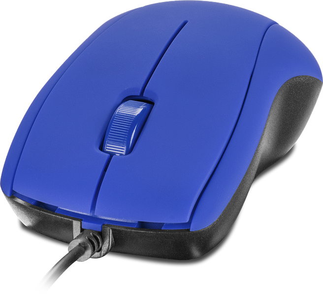 Blau-schwarze kabelgebundene Computermaus mit Scrollrad, geeignet für Windows und Mac