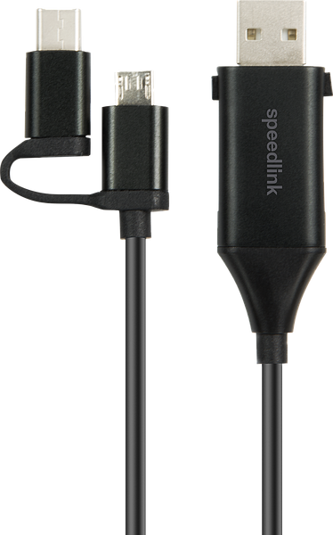 Speedlink USB-Ladekabel in Schwarz mit Micro-USB- und USB-C-Stecker, ideal zum Laden und Synchronisieren von Geräten
