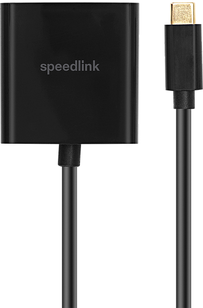 Schwarzes Speedlink Adapterkabel mit einem vergoldeten HDMI-Stecker, geeignet für Audio- und Videoübertragung