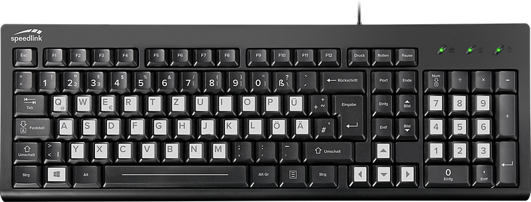 Schwarze Speedlink-Tastatur mit deutschem QWERTZ-Layout und Ziffernblock