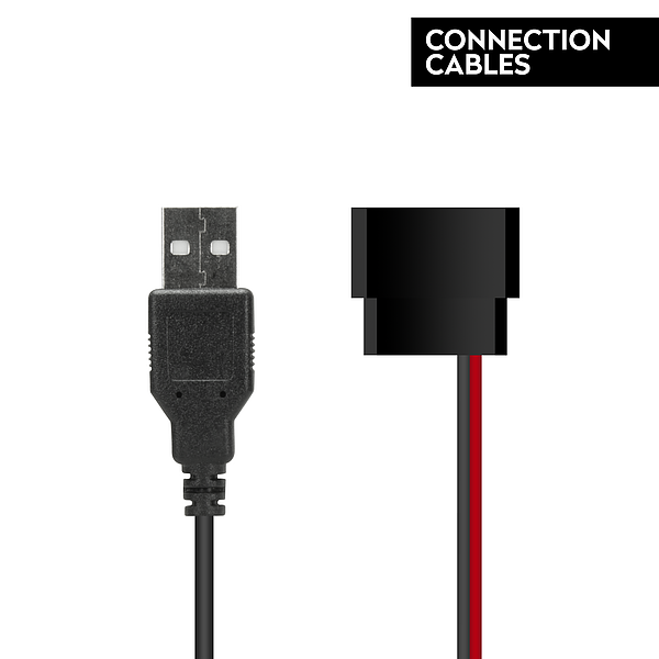 Abbildung eines USB Verbindungskabels mit Stecker und Adapter, geeignet für den Anschluss von Geräten