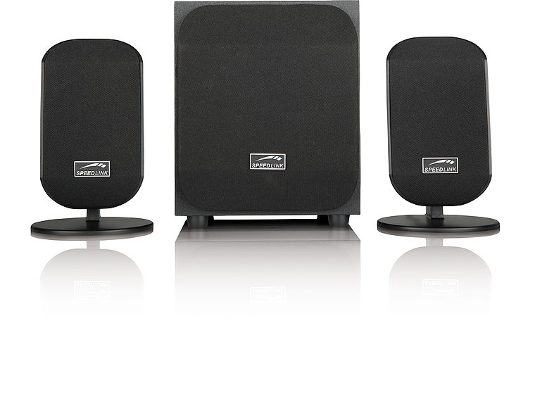 SPEEDLINK 2.1 Lautsprechersystem bestehend aus einem Subwoofer und zwei Satellitenlautsprechern, Farbe Schwarz
