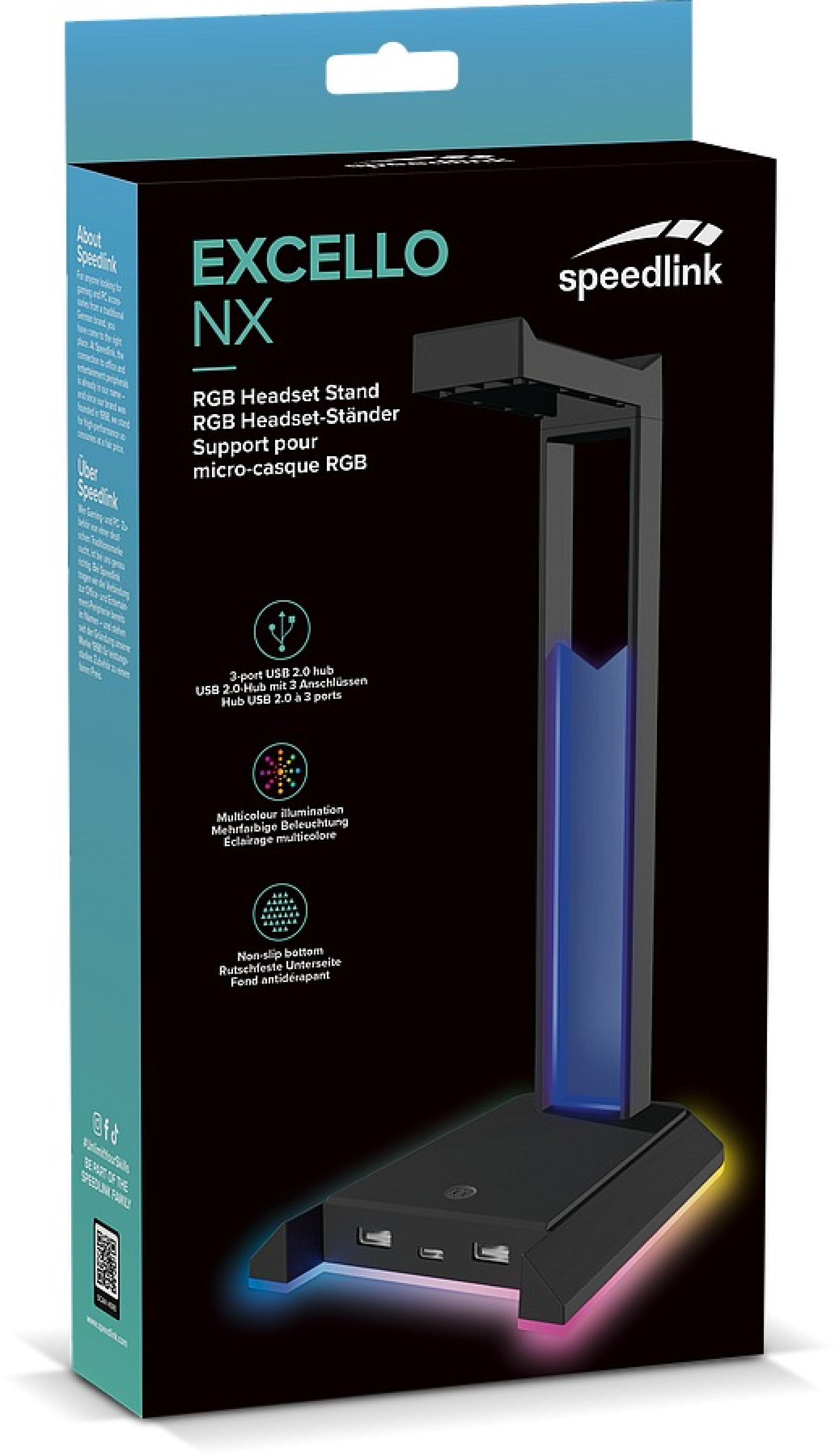 EXCELLO NX RGB Headset Stand, USB 2.0 Hub, black