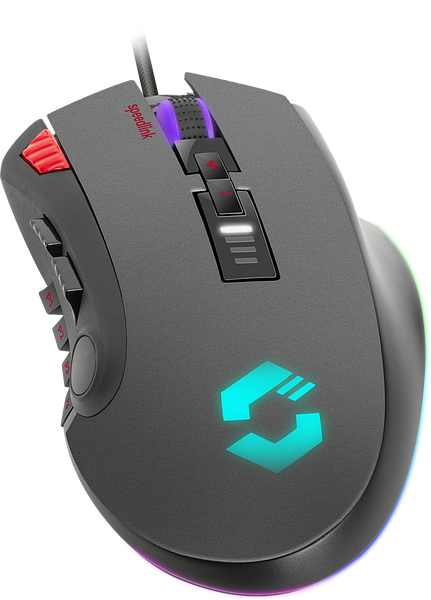 Moderne Gaming-Maus mit seitlichen Tasten, LED-Beleuchtung und Kabel für präzises Spielen