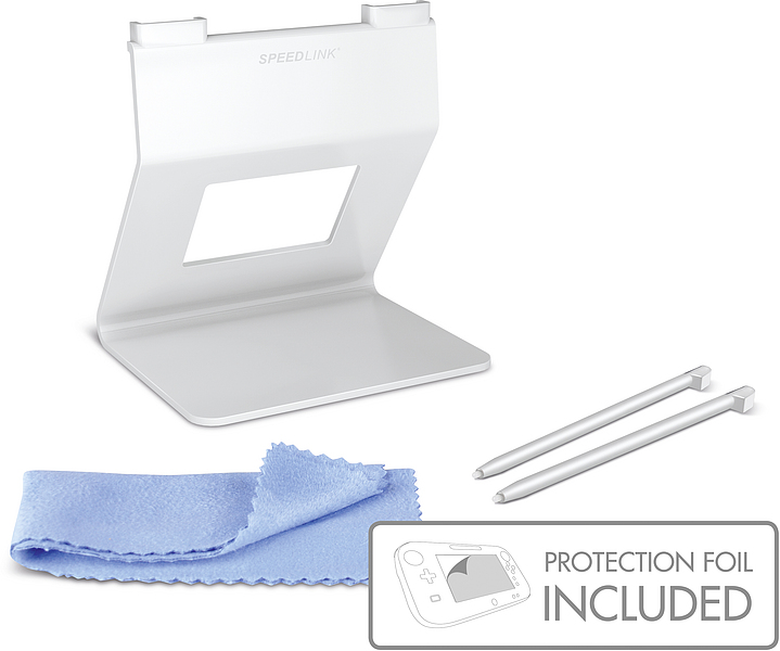 SPEEDLINK Set bestehend aus weißem Ständer, zwei Touchpens, blauem Reinigungstuch und Displayschutzfolie für Nintendo Wii U GamePad