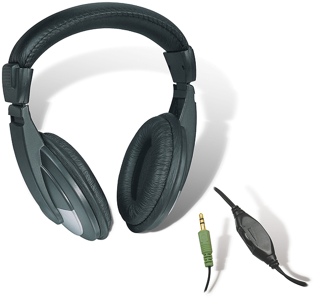 Schwarzer Over-Ear-Kopfhörer mit weichen Polstern und Kabel mit grünem 3,5-mm-Klinkenstecker
