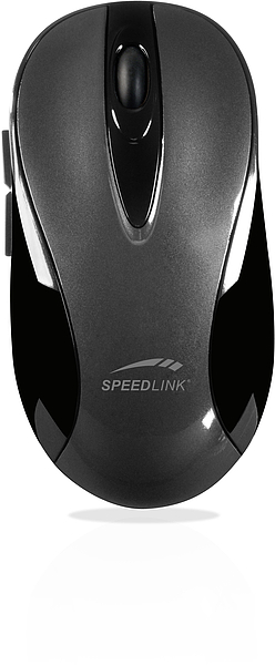 Schwarze kabellose SPEEDLINK Computermaus mit ergonomischer Form und glänzenden Seitenteilen
