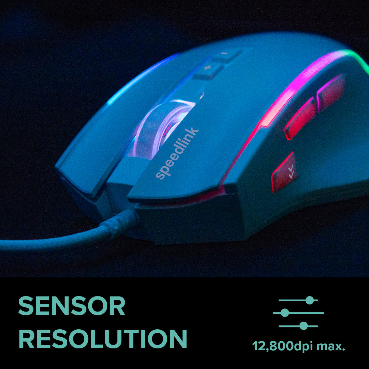 Beleuchtete Speedlink Gaming-Maus mit mehreren Tasten und einer maximalen Sensorauflösung von 12.800 dpi