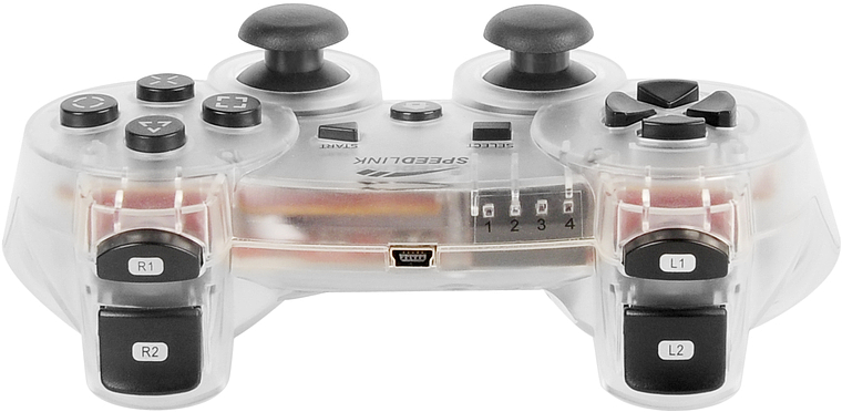 Transparenter Speedlink Gamecontroller mit Tasten und Analogsticks, geeignet für PlayStation und PC