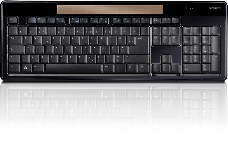 Schwarze Speedlink-Tastatur mit Ziffernblock, flachen Tasten und modernem Design