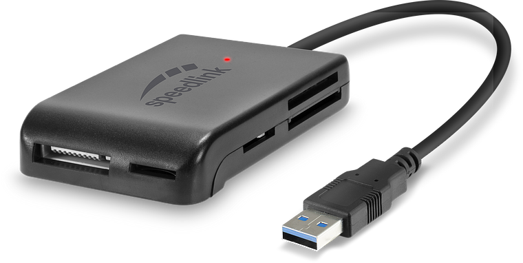 Externer SPEEDLINK Kartenleser mit USB 3.0 Anschluss und mehreren Kartensteckplätzen für SD- und microSD-Karten