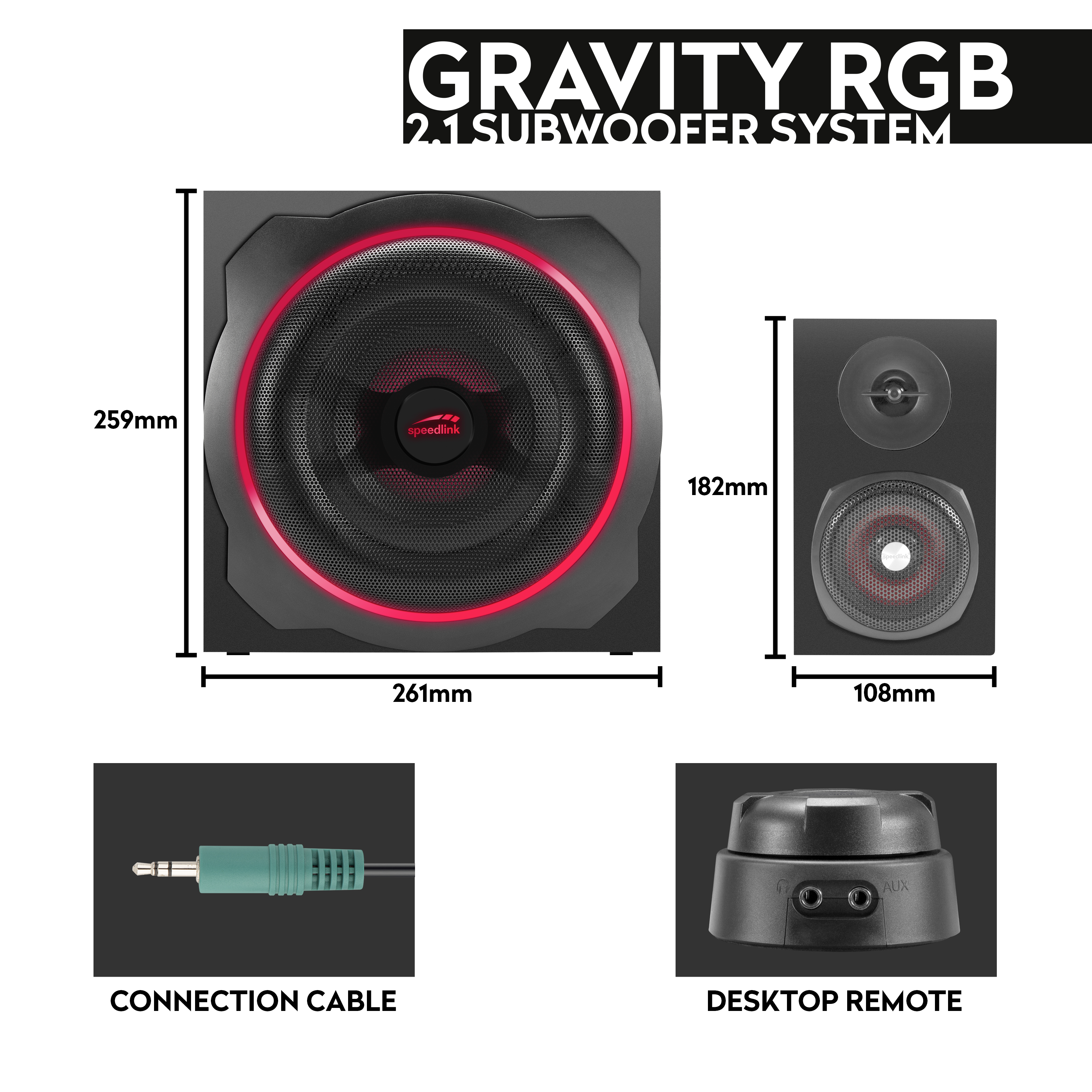 GRAVITY RGB 2.1 Subwoofer System, black