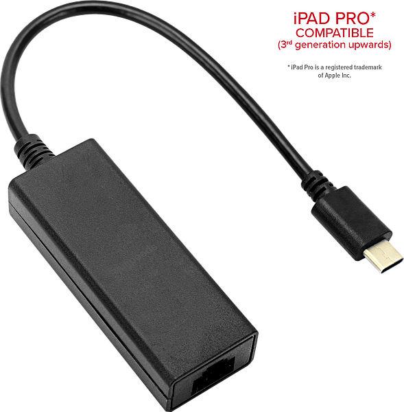 Schwarzer USB-C zu Ethernet Adapter, geeignet für iPad Pro ab der 3. Generation, für kabelgebundene Netzwerkverbindung