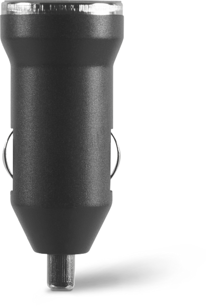 Schwarzes USB Ladegerät für das Auto, eingesteckt im Zigarettenanzünder