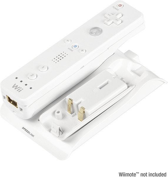 Weiße Ladestation mit Akku für Nintendo Wii Fernbedienung, ohne Wii-Controller abgebildet