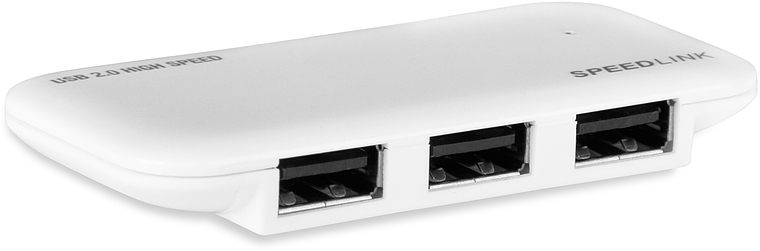 Weißer SPEEDLINK USB 2.0 High Speed Hub mit drei sichtbaren USB-Anschlüssen