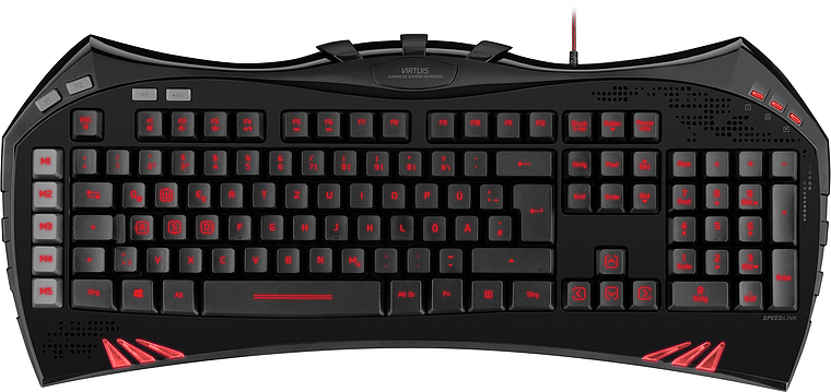 Schwarze Gaming-Tastatur Speedlink VIRTUIS mit roter Hintergrundbeleuchtung und speziellen Makrotasten