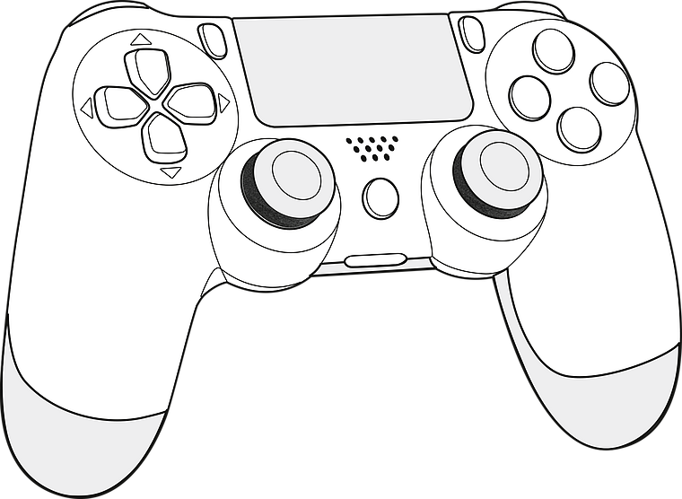 Abbildung eines modernen Gamecontrollers für Spielkonsolen mit zwei Joysticks und Bedientasten