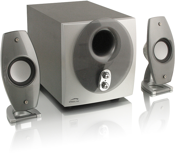 Speedlink Lautsprechersystem bestehend aus Subwoofer und zwei Satellitenlautsprechern, silberfarben