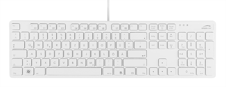 Weiße kabelgebundene Speedlink Tastatur mit deutschem QWERTZ-Layout und Ziffernblock