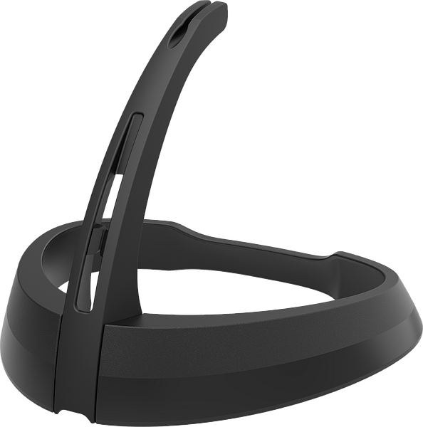 Stabiler, schwarzer Kunststoffständer zur sicheren Aufbewahrung eines Virtual-Reality-Headsets