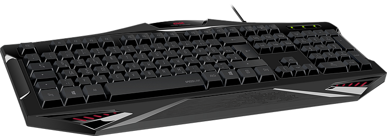 Schwarze Gaming-Tastatur mit Kabel und beleuchteten Tasten, geeignet für Gamer und Büroanwendungen