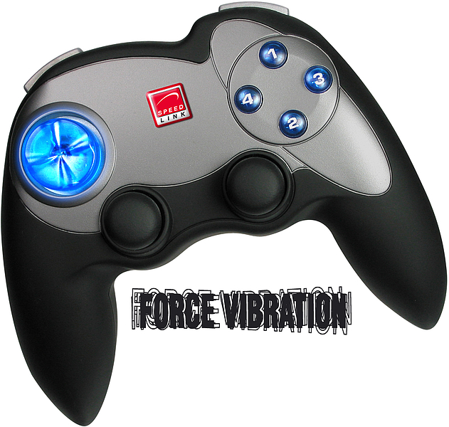 Speedlink Gamepad mit leuchtendem Joystick, vier blauen Tasten und Force Vibration Funktion