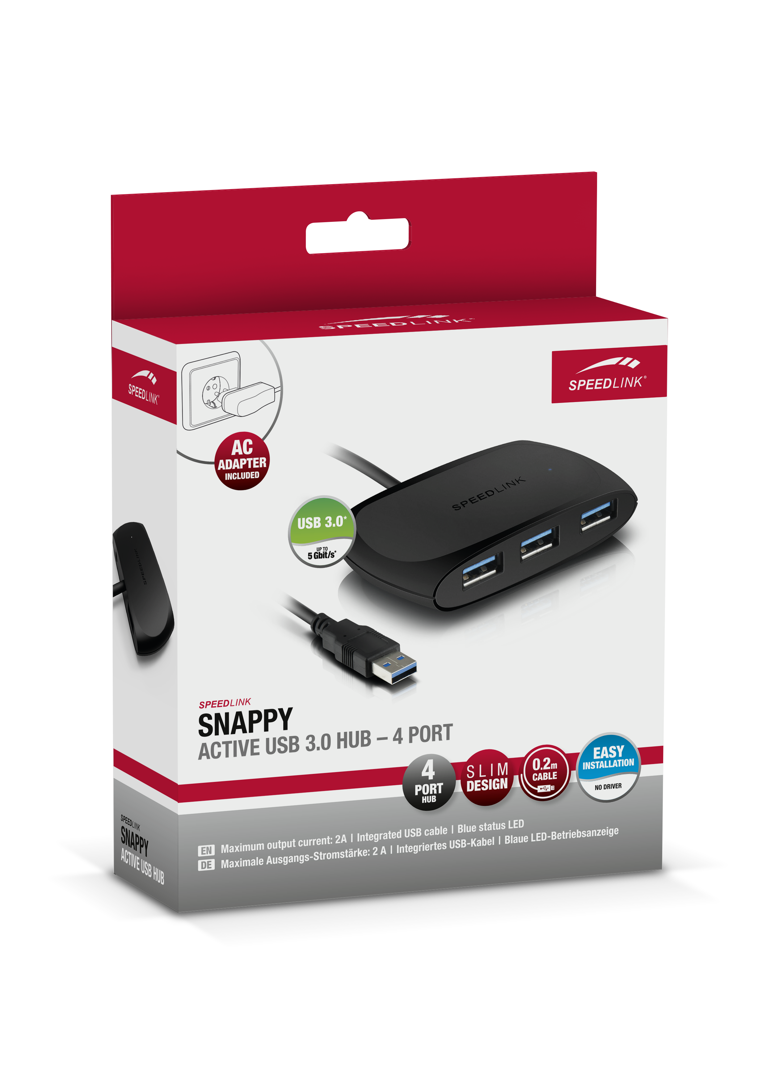 SNAPPY USB Hub, 4-Port, USB 3.0, Active, Black