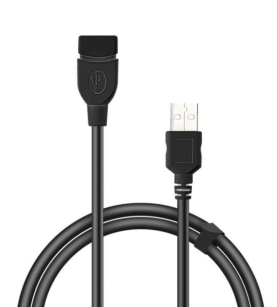 Schwarzes USB-Verlängerungskabel mit einem USB-A-Stecker und einer USB-A-Buchse, ideal zur Verlängerung von USB-Verbindungen